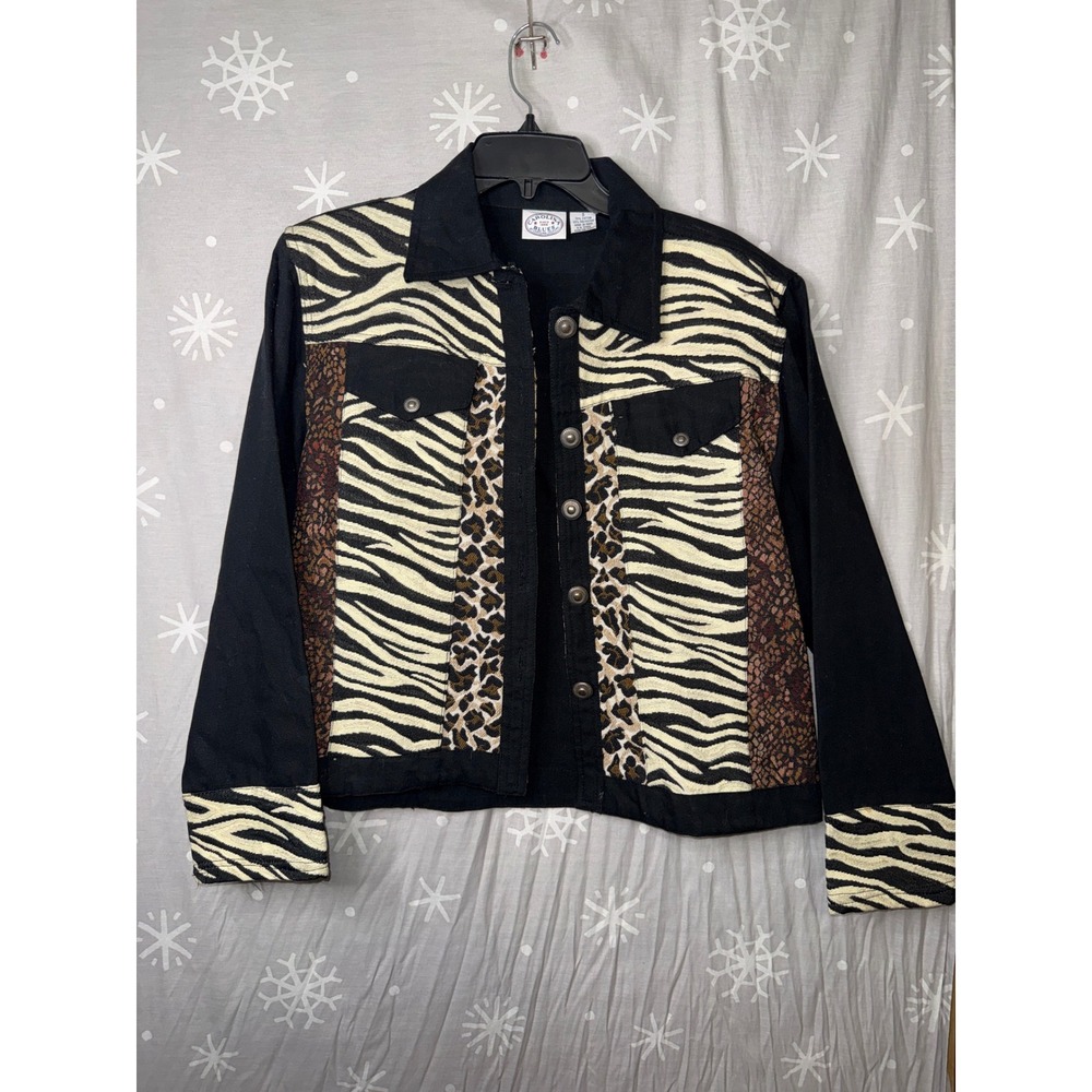 Carolina Blues Animal Print Patchwork Jacket Small Black Zebra Leopard Snake S